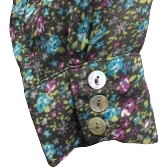 Sound + Matter Blouse XS Multicolor Floral V Neck Pleated 3/4 Sleeve Lightweight - Picture 4 of 7